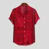 Feitong Men's Stripe Camiseta Verão 2020 Botões para baixo Manga Curta Solta Hawaiian Camisa Casual Impresso Vermelho Blusas1