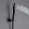black handheld shower head with hose