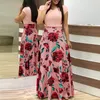 Hilorill Kobiety Letnie Długa Dress Floral Print Bohemian Beach Maxi Dress Patchwork Krótki Rękaw Sukienki Vestidos Verano 2020 LJ200818