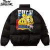 Hip Hop Oversized Parka Jacket Men Streetwear Graffiti Funny Bear Print Jacket Harajuku Cotton Winter Warm Padded Jacket Coat 201209