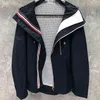 Tb Thom Navy Nylon Cotton Classic Double Zip-up Hooded Jacket Fashion Outdoor Sport Lovers Style