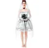 Set di costumi di Halloween da donna glam spettrale - abito da sposa zombi con velo, collana, anello di guanti per cosplay mascherato