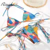 Rinabe Bandage Bikni Biquini Thong Floral Print 수영복 여성 수영복 중공업 비키니 세트 스트링 수영복 마이크로