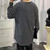 Hommes T-shirts à manches longues Printemps Automne Rayé Hommes Tee Unisexe Tops Vêtements Pour Hommes Tout-match Casual Ins Ulzzang Lâche Basique Tendance G1222