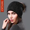 CNTANG Mode Herbst Mützen Strass Hut Für Frauen Weibliche Skullies Natürliche Waschbären Bommel Pelz Hüte Winter Warme Baumwolle Caps1