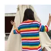 T Shirt Women Rainbow Striped Tops Harajuku Summer Short Sleeve Korean Punk T-shirt Camiseta Feminina