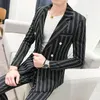 Ankunft Freizeitanzüge Herrenmode Gestreifte Anzüge Slim Fit Smoking Grüner Anzug für Hochzeit Costme Homme Terno Asiatische Größe 201106