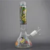 10.5inch glass beaker bongs water pipe hookah Heavy Hand Painting oil rigs cartoon recycler hongeycomb with 14mm male galss oil burner pipes