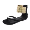 New Flat heeled sandals gold leather woman shoes Metal buckle parties Occupation Sexy sandals Flip Flops Striped with box