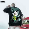 HMZ Tee-shirt surdimensionné Feuille de bambou Panda Imprimer Lâche Manches courtes Été Hip Hop Top T-shirt en pur coton Ins Couple Vêtements G220223