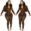2020 Spring Sexy Jumpsuit Leopard Print See Through Playsuits Bodysuit Rompers Womens Jumpsuit Streetwear Party Night Clothes T200303