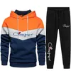 Moda Patchwork Homens Tracksuit Primavera Outono Marca De Moletons e Sweatpants Dois Peça Terno Casaco Homens Homens Roupas Sportswear