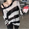 Maglioni da donna Donna Drunge Style O Collo Sottile Scava Fuori A Righe Allentato Harajuku Coreano Gotico Maglione Moda Casual Lavorato a maglia Top Goth