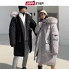 LAPPSTER Winter Long Coat Men Parka Korean Fashions Fur Hooded Jacket Mens Oversized Black Thick Couple Clothes 201119