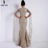 Missord 2020 Kobiety Sexy High Neck Długie rękawie Split Glitter Dress Female Maxi Eleganckie sukienki imprezowe LJ200818