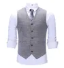 Men's Vests Vintage Plaid Suit Vest Tweed Wool Waistcoat For Groomsmen Wedding1