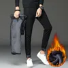 Winter Men's Warm Casual Pants Business Fashion Slim Fit Stretch Thicken Trousers Male Brand Khaki Navy Gray Pants 201128