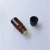 10個22×55 mm茶色のガラスエッセンシャルオイルボトルDIY 5 mlの空の黒いプラスチック安全ねじ帽の小さな香水ジャー