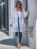 女性の冬のレインボータイの染料テディコートとジャケットストリートウェアの極地の球フリースの豪華な特大