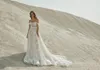 Eisen Stein A-Line Wedding Dresses Sexig Off Axla Applicies Lace Beach Bridal Glows Custom Made Open Back Sweep Train Wedding D296N
