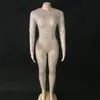 Mesh See Through Sparkly Body Strass Manches Longues Jumpsuit Soirée Anniversaire Célébrer Costume Perspective Outfit YOUDU T200810