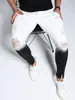 Мужчины разорванные джинсы скинни для подростков растягивают черный белый градиент цветовой деним джинсовая лодыжка Zipper Pant287q
