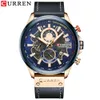 Curren Watch Men Fashion Quartz Watches Leather Strap Sport Clocks Armswatch Chronograph Clock Manlig kreativ design Dial274e