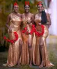 New Gold Sequined Lacce Mermaid Long Bridesmaid Dresses One Shoulder Sequins Custom Plus Size Split Wedding Guest Gowns Maid Of Honor Dress