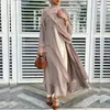 Ethnic Clothing Muslim Long Sleeve Flowy Maxi Cardigan Islamic Open Front Kimono Abaya Robe Turkey Kaftan Solid Color Belted Loose Dress