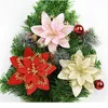 10 Pcs Christmas Glitter Poinsettia Flowers Decorative Artificial Flowers For Christmas Tree Ornaments 13cm Faux Sil jllFfF