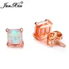 JUNXIN GreenBlueWhite Fire Opal Stud Earrings For Women Rose Gold Filled Square Earrings Princess Cut Birthstone Earring Gifts6182118