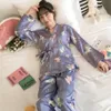 Silka Surplus Summer Silk Kimono Pyjama Sets voor Vrouwen Eenhoorn Afdrukken Nachtkleding Homewear Pijama Mujer Loungewear Homeclothes T200707