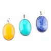 WOJIAER Natural Blue-veins stone Jade Gem Stone Pendant Oval Bead Silver Plated Healing Reiki Chakra for Necklace Jewelry BN377