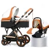 Höglandskap Babyvagn 3 i 1 Lyxig Hot Mom Barnvagn Travel Pram Reversible Baby Trolley Rosa med bil Seat1