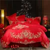 Violet Rouge De Luxe Oriental Broderie Coton Égyptien Royal Ensemble De Literie Reine King Size Housse De Couette Drap De Lit Ensemble Taie D'oreiller T200822