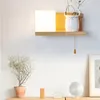 Moderne Wohnzimmer-Gang-Dekor-Wandlampen, E27, einfache quadratische Massivholz-Leuchte mit Glaslampenschirm, Nachttischlampe