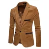 Moda-V Yaka Uzun Kollu Erkek Kadife Blazer Moda Tek Düğme Katı Renk Erkek Suit Ceket Bahar Erkek Giyim