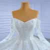 Moderna bröllopsklänningar off-shoulder långärmade paljetter satin bröllopsklänning skräddarsydda Vestidos de novia