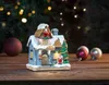 Décoration de Noël Village Collection Figurine Construction Maison de Noël avec Père Noël Éclairage LED Maison Cheminée Ornement 211216