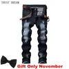 Klassiska män Jeans Distressed Slim StoneWash Scratched Casual Denim Byxor Streetwear Amazing Male Trousers Hombre Homme Kläder 201118