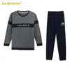 Mens Pajamas Plus Size XXXL Grande Set Males Pijamas Mangas Longa Pulôver 100% Algodão Pijama Set Sporty Nightwear Casa Suits LJ201112