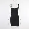 Abiti casual Abiti sexy per donna Ricamo Decorazione margherita Cinturino per spaghetti Sottile Mini abito nero a taglio basso Bodycon Clubwear