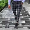 Mens plaid slim cropped byxor mode trend casual dragkedja fluga mitten midja affärer penna byxor designer våren manliga all-match casual byxor