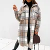 Женские куртки плед MIDI длинное пальто мода женщин осень зимний рукав свободные карманные дамы повседневная куртка элегантная уважение 2021