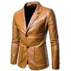 Único jaqueta de couro breasted Homens Slim Faux Leating Casacos Outono Inverno Mens Pu Jackets Casual Negócios Roupas 201114