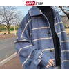 Lappster Men Korean Style Plaid Overcoat Overcoat Wool Mens Streetwear Windbreaker Harajuku Fashions Oversize Jackets Coats 201127