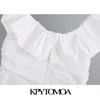 KPYTOMOA Femmes Chic Mode Volants Drapé Mini Robe Vintage Col Carré Sans Manches Dos Zipper Robes Féminines Robes T200613