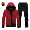 Running Sets 2Pcs Winter Velet Set For Men High Quality Sportswear Autumn Hooded Sweatshirt Sport Suit Workout Streetwear L-9XL