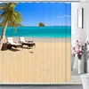 Senisaihon 3D Rideaux de douche Bord de mer Sandy Beach Paysage Motif Rideau de bain Tissus imperméables Rideaux de salle de bain Produits T200711