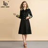 LD LINDA DELLA Designer de mode d'hiver Vintage manteau noir femmes élégante fleur broderie Outwear laine long pardessus LJ201106